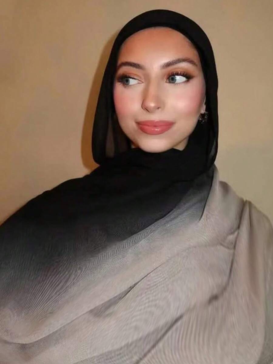 New Breathable Modest Solid Color Delicate Stitched Oversized Lightweight Soft Muslim Ombre Modal Hijab, Spring/Summer - Multicolor - View 1
