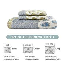 Reversible Quilts Bed Comforter Set Lightweight Bedspreads Coverlet (1 Quilt, 1 Or 2 Pillow) Floral Pattern Quilt Bedding Set For All Season - Màu xanh lam - Xem 7