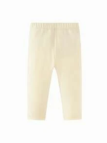 mini bala Baby Girl Cartoon Bear Print Thermal Leggings, High Stretch Warm Pants For Winter - Vanilla White - View 5