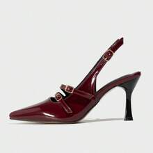 Arco del triunfo Baotou marizhen sandalias nuevas mujeres gatos puntiagudos y finos con cinturones de hebillas en una palabra en el aire, Zapatos de tacón de mujer - Burdeos - Ver 3
