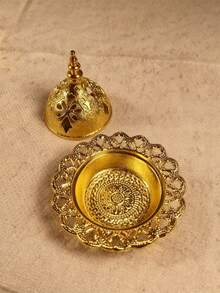 1 Set Vintage Arabic Style Metal Incense Burner, Retro Gold Incense Holder Rack, Incense Ash Catcher Bowl, Desktop Miniature, Home Decor, Room Decor, Tabletop Decor, Creative Home Fragrance Gift - Gold - View 9