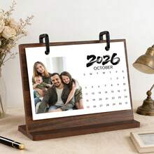 2026年定制照片日历，可添加12张自定义照片，高品质木质底座，可个性化定制家庭/旅行/周年纪念照片，送给亲朋好友的贴心礼物，2026年月历桌面计划本及家居办公装饰，个性化2026年日历 - 彩色 - 查看 12