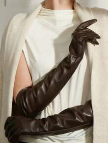 1 par de calentadores de brazos largos de 50 cm para mujeres, guantes de piel de imitación cálidos y de colores de moda, adecuados para novias, actuaciones de boda, cosplay y otras ocasiones, otoño/invierno - A - Ver 1