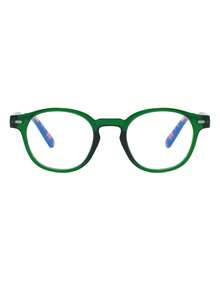 1 par de óculos femininos redondos verdes com armação em policarbonato, estampa de leopardo nas hastes, estilo retrô personalizado, sem grau. - Verde - Ver 3