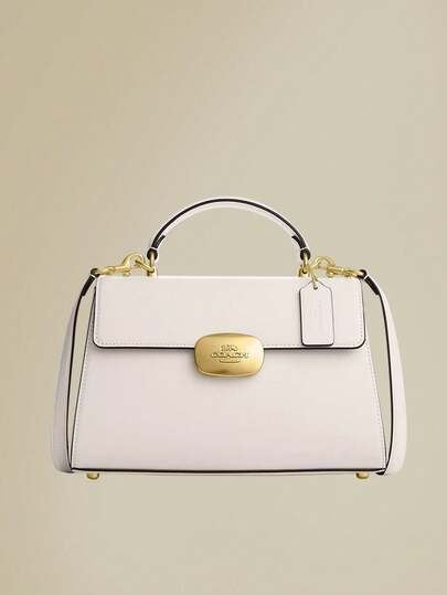  COACH Eliza Classic Oval Flap Leather Shoulder Crossbody Bag, Large Size Elegant Gift For Women, Suitable For Commuting & Casual, Pink & White