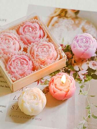 4 piezas de velas aromáticas hechas a mano con ramos de rosas románticas - Cera de soja premium + aceites esenciales naturales, sin humo, aromaterapia, decoración del hogar, regalo transfronterizo, ideal para dormitorios de estudiantes/familias anfitrionas, regalo para mamá/hermana/pareja/amiga, Día de San Valentín/Acción de Gracias/Cumpleaños/Año Nuevo