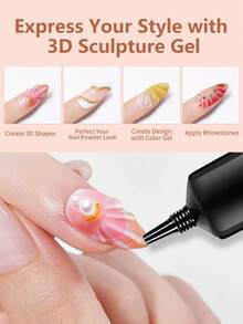 15ML 3D Sculpting Gel For Nail Designs And DIY Nail Art - Clear Gel Polish For Drawing, Molding, Sculpture And Decoration With Nail Rubbing Strips Nails - 無色 - 查看 3