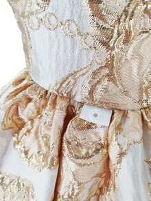 Young Girl' Elegant Floral Jacquard Petal Sleeve Party Dress, Princess Dress For Birthday, Vacation, Wedding, Easter, Gathering - 金色 - 查看 9