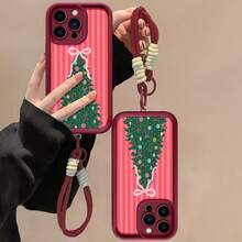 Estuche para teléfono con patrón de decoración de árbol de Navidad Compatible con estuches para teléfonos   17  16 Pro Max  15 Pro Max  13 y  12 Hecho de material TPU a prueba de caídas, resistente al desgaste y cómodo de sostener Un gran regalo para familiares, amigos, seres queridos, novios / novias y para Navidad y Año Nuevo - vino tinto - Ver 6