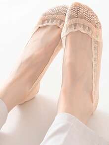 5双装女士蕾丝隐形夏季透明短袜不露踝袜套装低帮硅胶防滑船袜时尚优雅