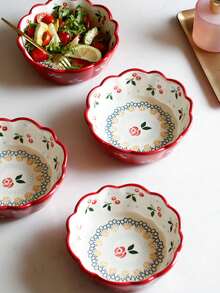 2pcs 6-Inch Rose Ceramic Salad Bowls, Asymmetrical Breakfast Cherry Small Bowls, Cute Fruit Mixing Bowls, Rice Bowls, Home Dessert Bowls, Household Ceramic Round Vegetable Bowls, Simple Tableware Set, Dessert Bowls, Kitchen & Dining Ceramic Soup Bowls, Suitable For Home Kitchen, Dining Room Gathering, Kitchen Supplies, Tableware Accessories, Couple Salad Bowls, Microwave - Multicolor - View 9