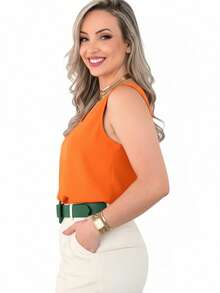 Duna Wide Strap Tank Top - , Basic, Plain, Comfortable, Elegant And Comfortable - Orange - View 2