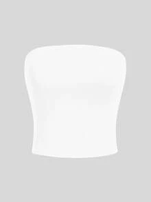 Women's Basic Strapless Top | Casual Summer Double-Layered Strapless Blouse Without Padding - White - View 1