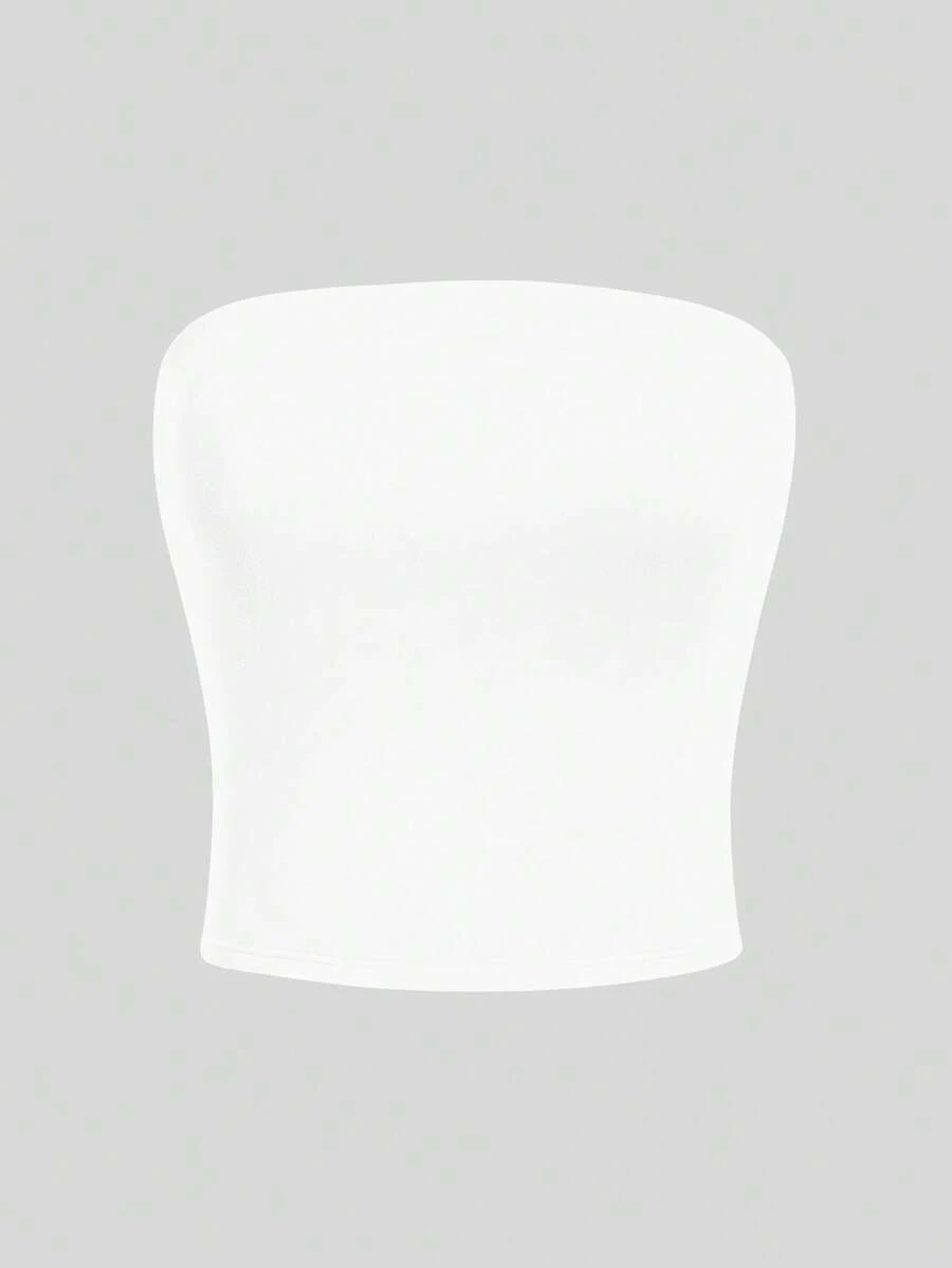 Women's Basic Strapless Top | Casual Summer Double-Layered Strapless Blouse Without Padding - White - View 1