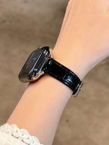 时尚品牌 D 字母金色金属装饰软皮表带，适用于 46mm 38mm 40mm 41mm 42mm 44mm 45mm 49mm 表盘；优雅女士珍珠皮革替换表带，适用于 Series 11 10 9 8 7 6 5 SE Ultra 2；时尚配饰，适合女孩，圣诞节和情人节礼物。 - 黑色 - 查看 4