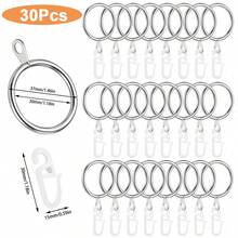10 件/30 件/50 件窗帘环和塑料窗帘钩，金属窗帘环，挂环和窗帘钩，适用于窗杆环、浴室淋浴环（内径 30 毫米/1.18 英寸）黑色、银色 - 彩色 - 查看 10