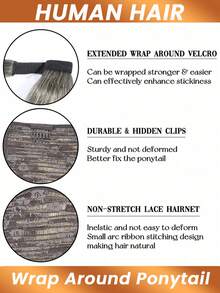 Ponytail Human Hair Remy Straight Brazilian Remy Ponytail Wrap Around Horsetail Wig Hairpieces Natural Straight Tails #4P613 Clip In Extensions - S4/613 - View 2