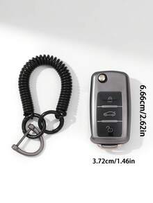 Matte Gray Durable Anti-Drop Car Key Case With Spring Keychain, Everyday Use - Black - View 3