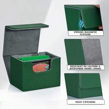 100+ Card Holder Box, Leather Magnetic Card Sleeves, Suitable For Trading Cards, Card Games, Deck Box Compatible - Green - View 6