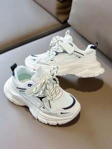 2025新款儿童厚底运动鞋，男女童网面透气运动鞋，魔术贴加厚鞋底防滑休闲鞋 - 白色 - 查看 3