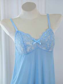 2 piezas Camisón sexy de lencería con parches de encaje transparente y lazo, color azul claro - Celeste - Ver 7