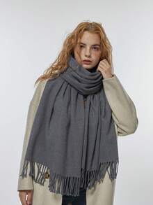 1pc Women's Solid Dark Gray Scarf With Tassels, Size 30*180cm, Soft Shawl, Suitable For Spring, Summer, Autumn And Winter