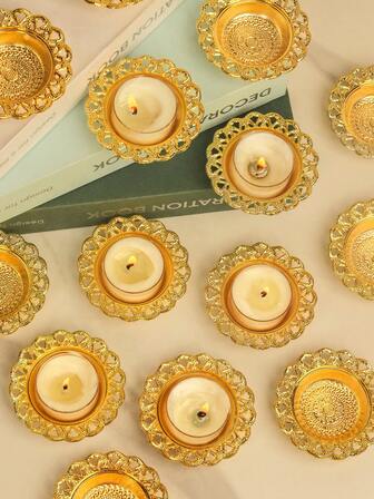 1Set Nordic Vintage Romantic Candle Holder, Round Metal Candle Holder Tray, Suitable For Tabletop Decoration, Wedding Party, Family Gathering Decoration, Dining Table Candlelight Dinner, Home Modern Decoration, Dining Table Coffee Table Living Room Tabletop Decoration, Wedding Decoration, Birthday Gift Graduation