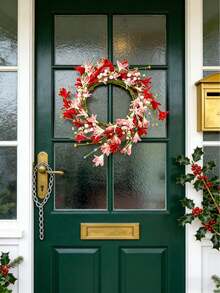 新款情人节红粉春日花环，仿真花环，人造装饰品，家居装饰品，春季花卉门挂，拍摄道具挂件，完美适用于婚礼、新娘送礼会、情人节、复活节、感恩节装饰、婚礼鲜花 - 彩色 - 查看 9