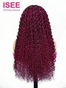 ISEE Half Wig ISEE 99J Burgundy Color Pre-Styled Human Hair Glueless Wigs Upgrade 3 IN 1 Half Wig With Drawstring Seamless Clip Ins Flip Over Kinky Curly Human Hair No Glue No Lace For Women 180% Density 14-28 Inch - S99J - View 5