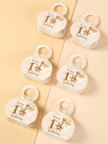 24个棕色小熊礼品袋，带提手，小熊主题一周岁生日礼盒，可爱糖果盒，生日主题礼品包装盒，婴儿派对装饰，生日派对装饰，巧克力和饼干包装，派对小礼物，生日派对、宝宝派对、性别揭晓派对装饰用品