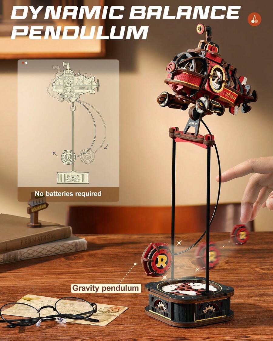 Robotime ROKR Gravity Swing Serie 3D-Holzpuzzles – Roadtripper & Tiefsee-Abenteurer Modellbausätze, 228-teiliges motorloses Balancierspielzeug, STEM-Bauset für Jugendliche und Erwachsene, Dekoration und Geschenkidee (MCD03/MCD04)