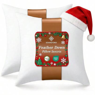 26x26 Euro Pillow Inserts Pack Of 2 Decorative Feather Down Pillows With 100 Cotton Cover Throw Pillow For Bed Couch And Sofa.