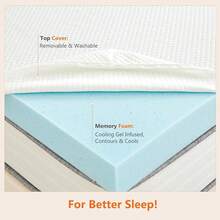 OLIXIS Memory Foam Mattress Topper Queen With Removable Soft Cover, 2 Inch Thick Gel Infused Cooling Toppers Pad For Queen Size Bed, Sleeper Sofa, RV, Camper, CertiPUR US Certified, Ventilated - trắng - Xem 4