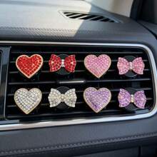 2 szt. kryształowe serce i muszka na kratkę wentylacyjną samochodu, prezent w stylu bogini - Kokarda ze stopu w kształcie serca - Zobacz 7