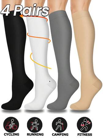 4双装百搭压缩袜，弹性防滑，透气舒适，用途广泛，适合日常/办公穿着