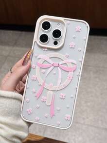 1个蝴蝶结花卉图案亚克力透明手机壳，兼容苹果17/16 Pro、新款17/16磁吸手机壳、三星Galaxy S23/24、S15 Pro/14 Pro，防震硅胶硬壳 - 彩色 - 查看 2
