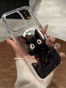 Funda de Teléfono de Atracción Magnética de Gato Negro y Estrellas Coloridas Adecuada para Compatible con iPhone 17, 16, 15, 14, 13, 12, 11, PRO MAX, XS MAX - transparente - Ver 3
