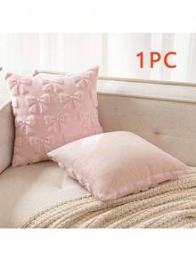 1/2 Pcs Bow Pillowcase Set Of Two Comfortable Room Decor Cute Faux Fur Soft Bow Without Padding Fluffy Plush Aesthetic Pillowcase Bed Sofa Sofa Sofa, Autumn Christmas Decoration (18 X 18 Inches, Pink) - 弓 - 查看 12