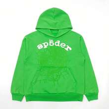 SP5DER Hoodie Cobweb Pattern Spider Worldwide Tracksuit Unisex Sweatshirt Men Women Graphic Outwear, Tracksuit Pullover Sweatshirt For Women Men Matching Hoodies For Couples - 綠色 - 查看 3