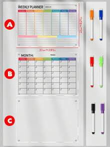 1pc 3D Acrylic Memo Board (6 Magnetic Whiteboard Pens Included), Reusable Dry Erase Magnetic Planner Board For Fridge