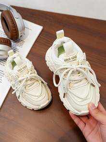 1 Pair Kids' Casual Sneakers, Platform, Lightweight Breathable, Suitable For Daily Outings And Shopping - White - View 6