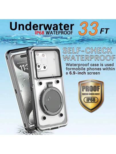 1pc Universal 5.9-6.9-Inch Diving Phone Case - Touch Screen With Stand, Underwater Photography Diving Case, Self-Checking Waterproof Phone Case, Shockproof And Drop Resistant - Suitable For All Smartphones - The Perfect Gift For Water Sports Enthusiasts
