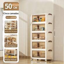 Gabinete de almacenamiento móvil de doble puerta de 5 a 6 capas: plástico duradero e impermeable, diseño plegable con ruedas, perfecto para sala de estar, cocina y armario,almacen local - Multicolor - Ver 4