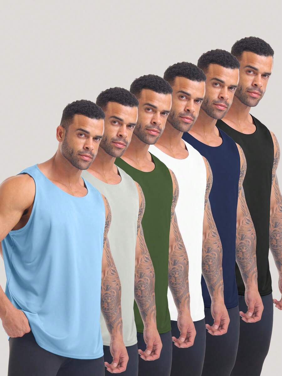 HOPLYNN 6 Pack Men's Quick Dry Workout Tank Tops Breathable Gym Sleeveless Muscle Shirts For Active Men - 多色2 - 查看 1