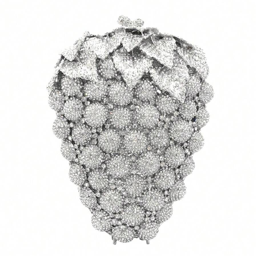 Sparkly Women Grape Shape Clutch Diamond Rhinestone Evening Bag Cute Fruit Purse Evening Handbag For Cocktail Party Prom - 銀色 - 查看 1