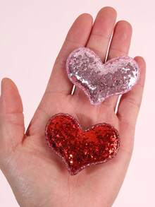 6个情人节女孩发夹，粉色和红色心形发夹，闪亮压缩发夹，甜美公主风发饰，女孩礼物，生日，春季，日常佩戴 - 彩色 - 查看 4