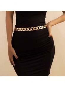 Dây xích thắt lưng phong cách Punk Hip Hop phóng khoáng, phụ kiện thắt lưng đơn giản một lớp dày, kiểu dáng Châu Âu và Mỹ. - Vàng - Xem 10