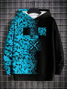 青少年男童时尚印花套头卫衣 - 长袖圆领卫衣，适合春秋季穿着，酷炫印花