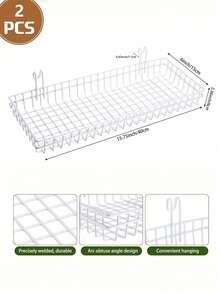 2pcs Metal Grid Wall Baskets With Hooks, Black/White Metal Wire Hanging Basket - Modern Hanging Wire Storage Organizer For Kitchen, Bathroom, Bedroom, Balcony Rails & Window Sills, 15.7x5.9x2.3 Inch - trắng - Xem 10