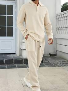 Men's 2-Piece Set: Long Sleeved Shirt And Drawstring Pants - Refreshing, Comfortable, Breathable - 卡其色 - 查看 1